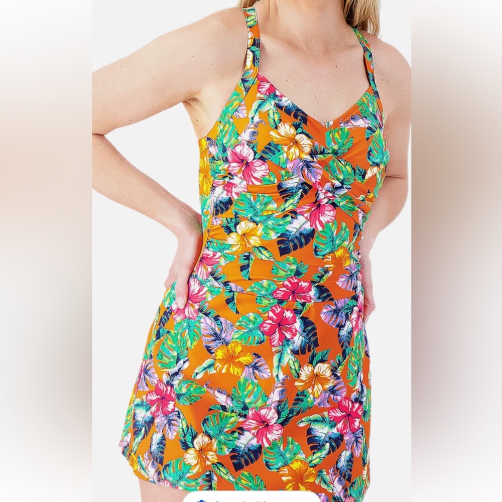 Tropical Floral denim and company swim suit NWOT